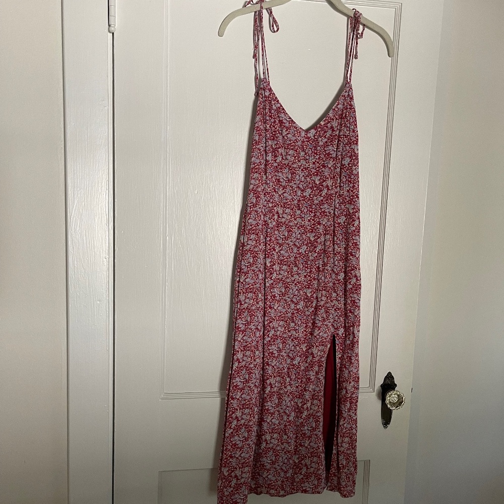 Red floral midi dress